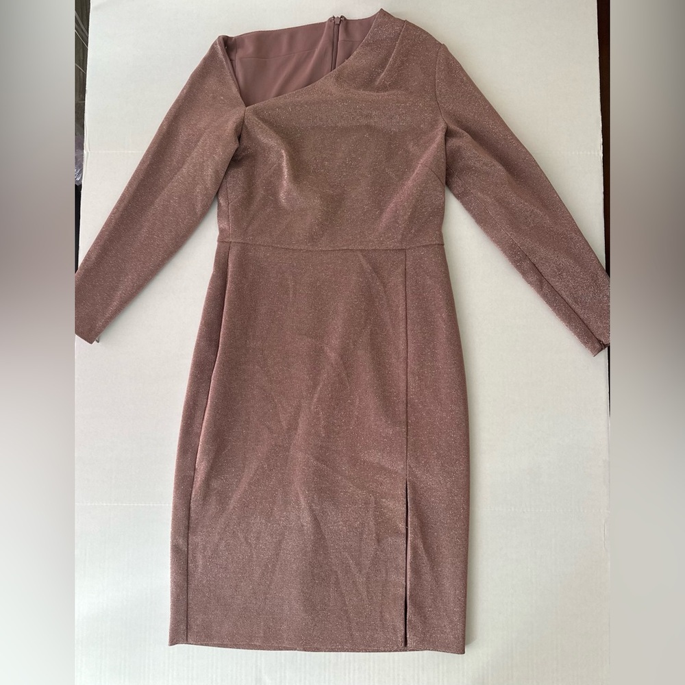 Aidan Mattox Pink Asymmetrical Long Sleeve Sheath Dress